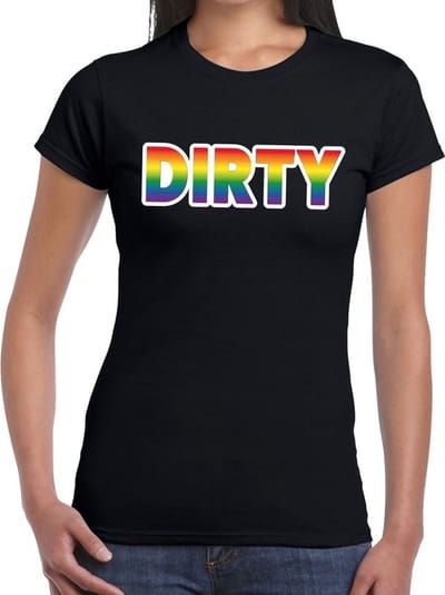Dirty t-shirt gay pride zwart met regenboog tekst voor dames - Gay pride/LGBT kleding XS