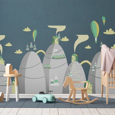 Scandinavische bergstickers met heteluchtballonnen in wedstrijd, 120 x 180 cm