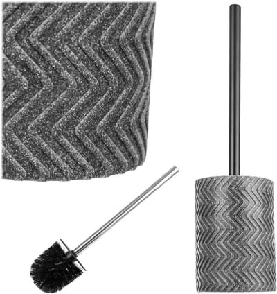 KADAX toiletborstel met houder van polyhars, toiletborstel met lange plastic handgreep, moderne toiletborstel met houder, badkameraccessoire (grijs)