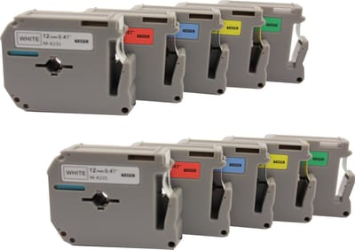 KATRIZ® huismerk label tape voor Brother | PT-65/70/80/90/M102 |  2x M-K231(Zwart op Wit) + 2x M-K431(Zwart op Rood) + 2x M-K531(Zwart op Blauw) + 2x M-K631(Zwart op Geel) + 2x M-K731(Zwart op Groen) | 12mm*8m | 10 stuks