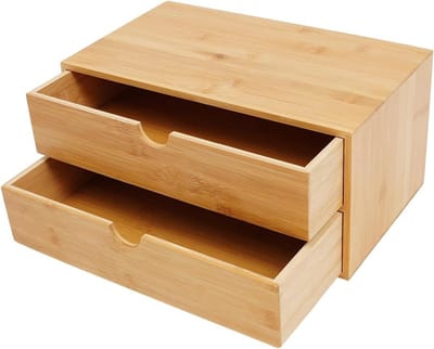 Ladebox bamboe - Opberger bureau - Bureau organiseren - Twee laden - 33x19x16 cm - Houtkleur