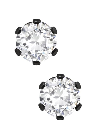 MAXTE Chirurgisch Stalen Oorknopjes 4 mm met Witte Zirkonia – Zwarte Hypoallergene Oorstekers voor Dames & Heren