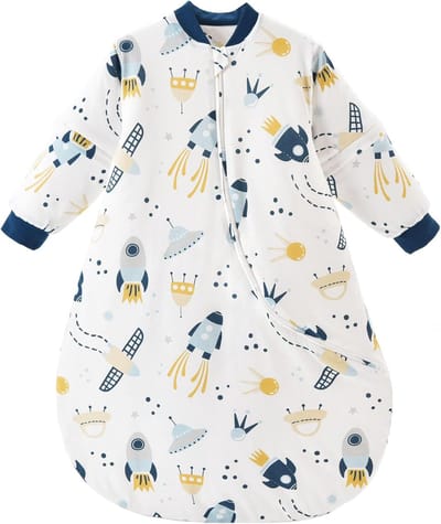 Famanu - babyslaapzak, winter, met afneembare lange mouwen, gewatteerd, slaapzak voor kleine kinderen, het hele jaar door, pyjama voor jongens en meisjes, extra zacht, 2,5 TOG, 75-90 cm
