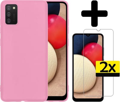 Hoesje - Met 2x Screenprotector - Geschikt voor Samsung Galaxy A02s - Sterk & Shockproof - Back Cover - Siliconen Case - Telefoon Hoes - Telefoonhoesjes - Lichtroze