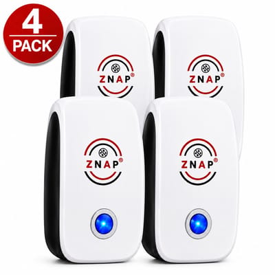 ZnaP® Pest Repeller 4 Stuks - Ultrasone Muizenverjager Standaard - Ultrasonische Ongedierte Bestrijder - Muizen Bestrijden - Insectenverjager - Ultrasone Verjagers - Wit - 100% Veilig