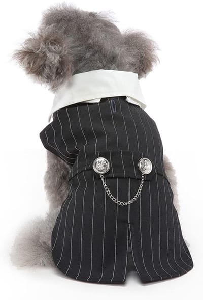 Stijlvol Honden Tuxedo met Strik voor Bruiloften, Verjaardagen en Feestjes - Klassiek Verticaal Gestreept Formeel Kostuum voor Honden (M)