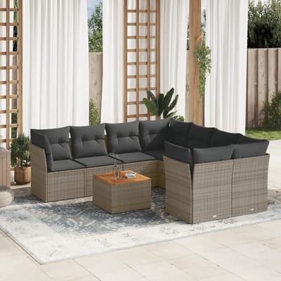 vidaXL - 9-delige - Loungeset - met - kussens - poly - rattan - grijs