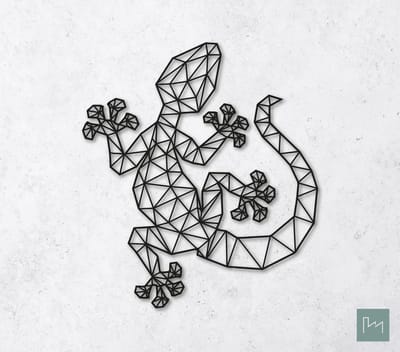 Laserfabrique Wanddecoratie - Geometrische Gekko - Medium - Zwart - Geometrische dieren en vormen - Houten dieren - Muurdecoratie - Line art - Wall art