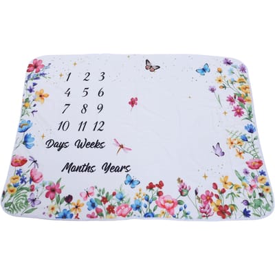 Couverture Mensuelle pour Bébé Couverture Tableau de Croissance pour Nouveau-né Accessoire Photo pour Nourrisson Couverture d'Âge avec Cadres Fleur Sauvage Papillon 39.37x51.18in