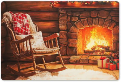 Placemats 45x30 cm - Placemat kunststof - 1 stuk - Winter - Kerst - Huis - Openhaard - Borden onderleggers - Decoratie voor op tafel - Keuken tafeldecoratie accessoires - Vinyl onderlegger - Tafelversiering