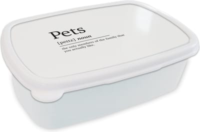 Broodtrommel Wit - Lunchbox - Brooddoos - Quotes - Pets - Huisdieren definitie - Woordenboek - Spreuken - 18x12x6 cm - Volwassenen