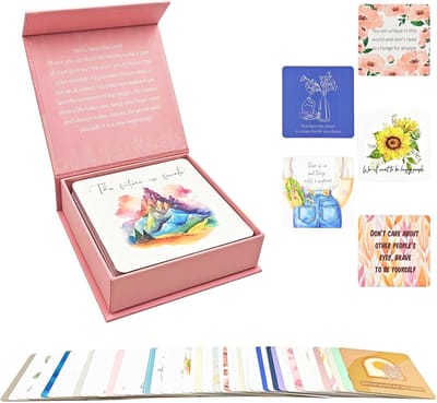 Positieve Affirmatiekaarten - Motivatiekaarten Zelfliefde - Dagelijkse Mindfulness - 50 Zorgvuldig Ontworpen - 10 x 10 cm - Roze