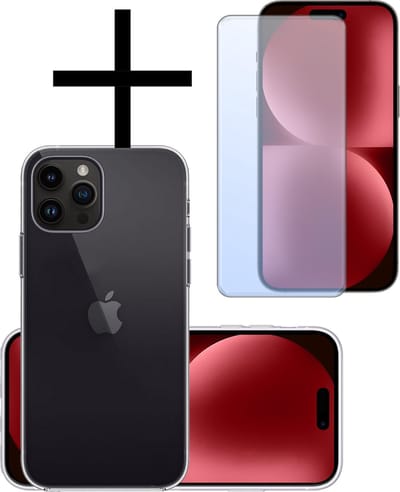 Hoesje - Met Screenprotector - Geschikt voor Apple iPhone 15 Pro - Sterk & Shockproof - Back Cover - Siliconen Case - Telefoon Hoes - Transparant