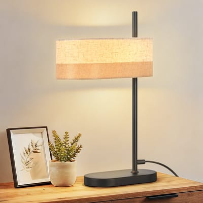 NETTLIFE Vintage Tafellamp - Zwart Nachtlampje - Stoffen Kap - E14 - Met Kabel - Rustieke Retro Bedlamp - Voor Werkkamer Slaapkamer - Zonder Lamp