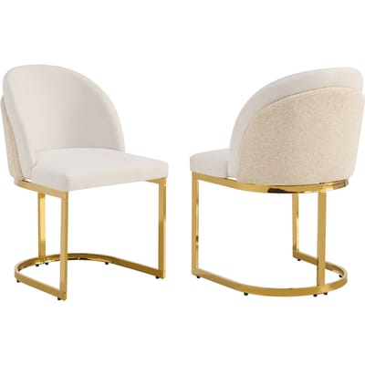 Set van 2 eetkamerstoelen met beige chenille stof en vergulde metalen poten, modern design, geschikt voor restaurants en woonkamers