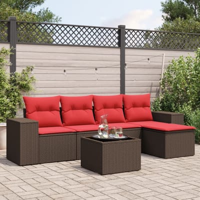 vidaXL - 6-delige - tuinbankset - met - kussens, - bruin - polyrotan