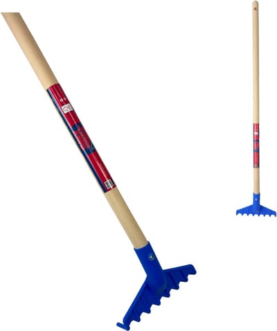 Synx Tools kunststof Kinder Hark - Buitenspeelgoed / Speelgoed - Inclusief steel 75cm - Tuinierspeelgoed - Zandbakspeelgoed - Kinderenartikelen - Tuinartikelen - Inclusief steel 80cm.