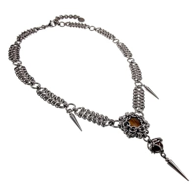 Ketting Dames - RVS Halsketting met Geïntegreerde Tijgeroog Hanger - Exclusief Ontwerp van esde2 - Verstelbaar 50 tot 55cm