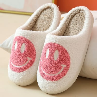 Budino® Smiley Pantoffels - Smiley Sloffen - Pantoffels - Sloffen - Dames en Heren - Wit Roze - Maat 37/38