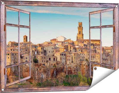 Gards Tuinposter Doorkijk Oude Stad in Toscane, Italië - 90x60 cm - Tuindoek - Tuindecoratie - Wanddecoratie buiten - Tuinschilderij
