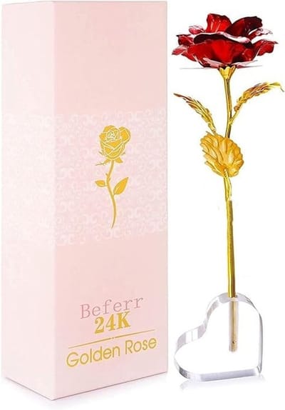Dailygoods- Kunstmatige Roos 24K Verguld - Infinity Rozen - Hartstandaard - Eeuwige Roos - Kunstbloem Decoratie - Kwaliteitscontrole - Decoratieve Roos