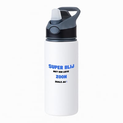 Hacebo® - super blij met een lieve zoon zoals jij waterfles met rietje zwart - Zoon - de liefste zoon - verjaardag - cadeautje voor zoon - zoon artikelen - kado - geschenk - water fles - 650ML
