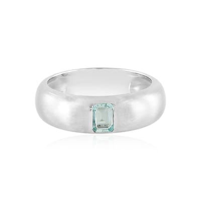 Cavill - 925 Sterling Zilver Ring - Platina Verguld - Paraiba Smaragd 0,344 ct - Achthoekig Mintgroen - Elegant Minimalistisch