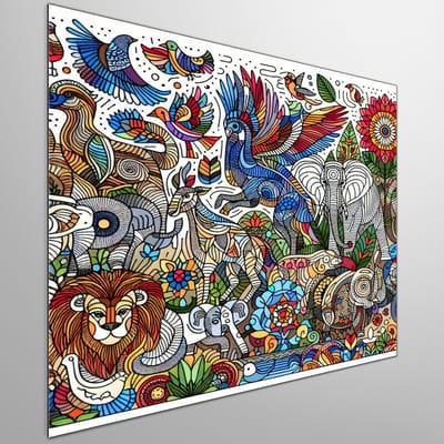 Line art dieren schilderij | Creatures in Flux: A Fusion of Line and Form Artwerk | Kunst - 30x30 centimeter op Dibond | Foto op Dibond