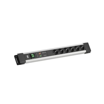 BACHMANN CONNECTUS 6xCEE7/3, 1xGVS 1xschakelaar 2,0 m CEE7/7 grijs