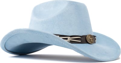 KIMU® Cowboyhoed Lichtblauw Gevlochten Band - Verstelbaar t/m Maat 59 - Blauwe Cowboy Western Hoed Dames Heren - Cowgirl Yellowstone Festival