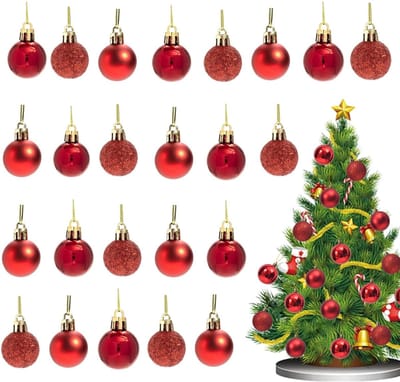 Dailygoods- Kerstballen 24 stuks - Onbreekbaar - Mini 30 mm - Rood - Glitter/mat/glanzend - Perfect voor kerstdecoratie