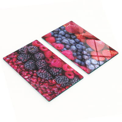 Glazen snijplanken met aardbeien- en bosbessenmotief, 2x30x52 cm