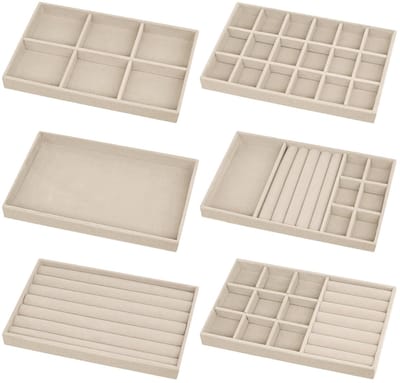 Dailygoody - Velvet Jewelry Tray - Sieraden Organizer - Premium Suede - Beige - Sieraden Display - Perfect voor Thuis of Winkels