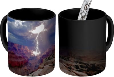 Magische Mok - Foto op Warmte Mokken - Koffiemok - Bliksem - Wolken - Canyon - Magic Mok - Beker - 350 ML - Theemok