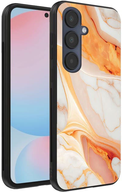 Smartphonica Telefoonhoesje Geschikt voor Samsung Galaxy S24 FE met marmer opdruk - TPU backcover case marble design - Oranje geschikt voor Samsung Galaxy S24 FE