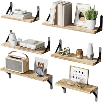 Wandplank - Houten Plank Wandmontage - Hoekrek Display Decor - Hoekplank - Organizer voor Slaapkamer Keuken Badkamer - Bruin