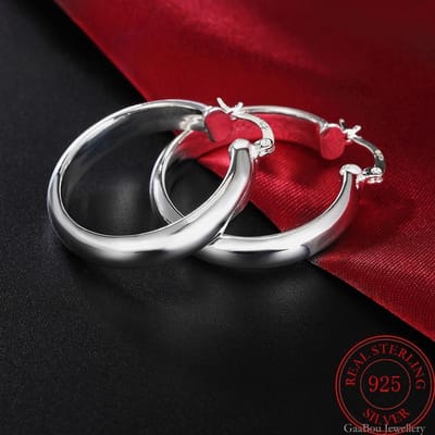 Boucles d'oreilles créoles en argent sterling 925 de 34 mm pour femmes, bijoux tendance, cadeau de mariage, de Noël, bijoux Gaabou brown