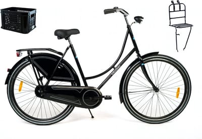Wheelerz omafiets 28 inch /53cm zwart | incl voordrager & krat | rijklaar