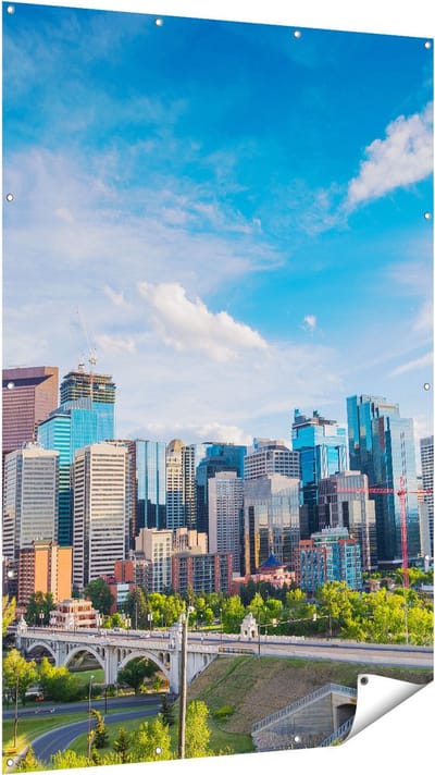 Gards Tuinposter Skyline Calgary Stad in Canada - 120x180 cm - Tuindoek - Tuindecoratie - Wanddecoratie buiten - Tuinschilderij