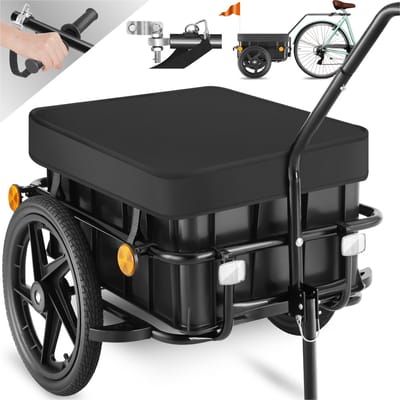 tectake® 2-in-1 Fietskar - Bagagekar en Duwwagen - Fietsaanhanger - Aanhangwagen voor Fiets, Mountainbikes en eBike - Transportwagen met Trekhaak - Met Koppeling, Zeildoek en Luchtbanden - Belastbaar tot 50kg