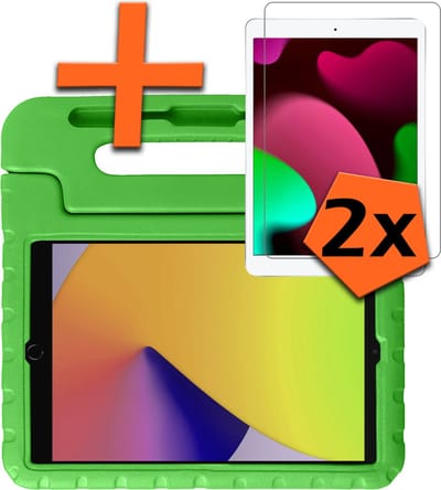 Hoesje - Geschikt voor Apple iPad 7 (2019) - 10.2 inch - 7e Generatie - Met 2x Screenprotector - Kinderhoes Shockproof Bumper - Kidsproof Case - Tablet Hoes - Kinder Hoes Cover - Groen