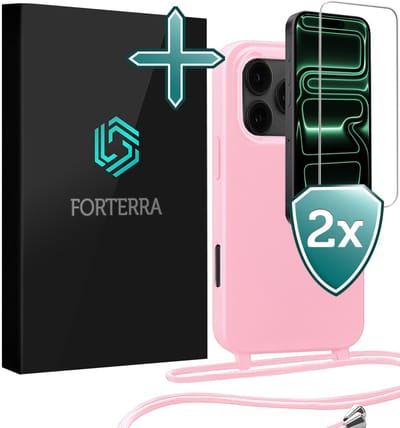 Hoesje Geschikt voor iPhone 17 Pro Case Siliconen Hoes Met Koord Met 2x Screenprotector - Hoes Geschikt voor iPhone 17 Pro Met Telefoonkoord Hoesje Backcover - Lichtroze