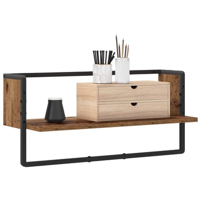 vidaXL - Wandplank - Muurmontage - Oud - hout - 65 - x - 25 - x - 30 - cm - metaal - PB