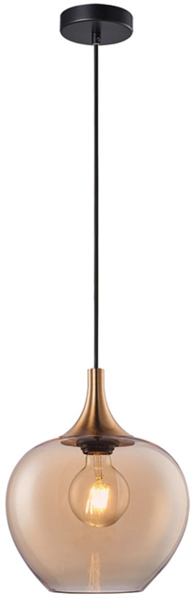 Freelight Moderne Hanglamp E27 Fresu 1 Lichtpunt Rond Amber/Brons/Goud/Zwart Glas Eetkamer Gang/Hal Keuken Dimbaar Diameter 24cm