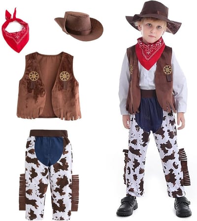 Kinderen Cowboy Kostuum voor Carnaval met Hoed, Vest en Neckerchief - Perfect voor Halloween en Feestjes