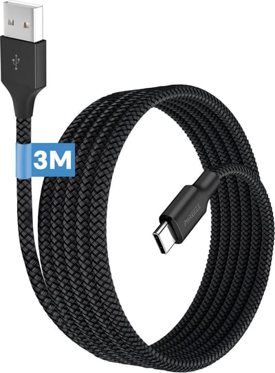 Usb C naar usb A kabel - 3 meter lang - Stevig nylon - Usb naar usb C - Oplaadkabel usb C - Zwart - Phreeze