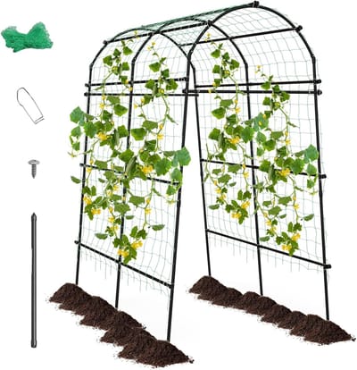 COSTWAY Plantensteun voor klimplanten 181 x 113 x 231 cm - Plantondersteuning plastic metaal Nylon - rankrooster Tuinboog rozenboog