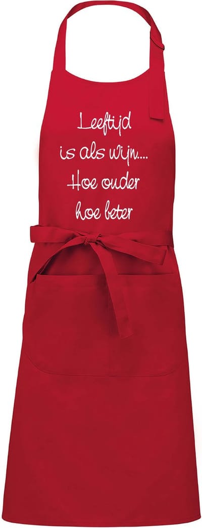 Mijncadeautje Schort - Hoe ouder hoe beter - opdruk wit - mooie en exclusieve keukenschort - rood