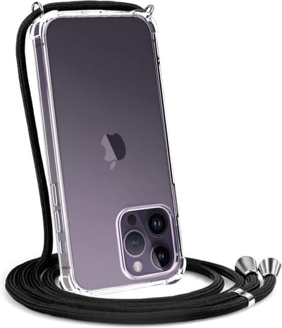 Hoesje met koord - ketting - Draagriem voor Schouder / Nek - Schouder tas - Geschikt voor: iPhone 14 Pro Max - transparant