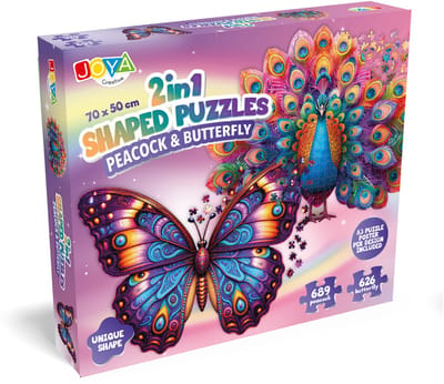 Joya Creative Legpuzzel Dieren 2in1 - Pauw & Vlinder - Puzzel voor Volwassenen - 689 en 626 Stukjes - Formaat 70x50 cm